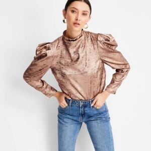 Women's Puff Shoulder Mock Neck Blouse - Future Collective